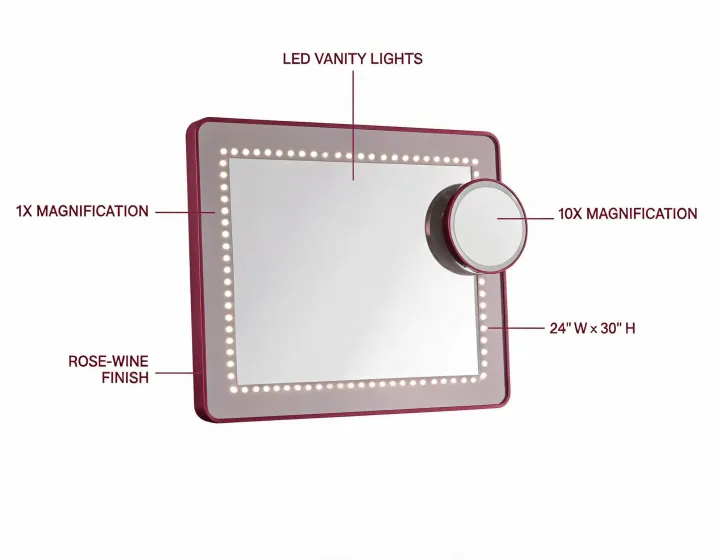LED vanity mirror specification worksheet illustration, not a premises map